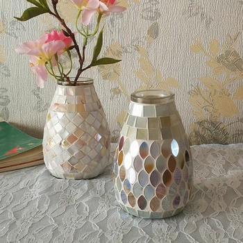 

Nordic Ins Mosaic Creative Glass Vase Fashion Living Room Desktop Decor Hydroponic Green Dill Small Flower Arrangement Terrarium