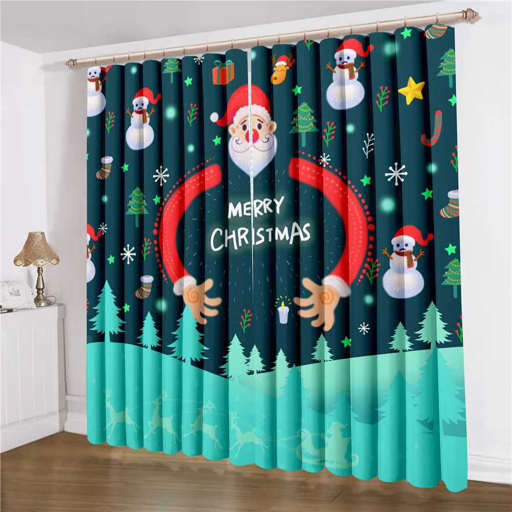 

Santa Claus Window Curtain 3D Print Dark Window Treatment For Living Room Curtain 2 Panels For Friends Gift Window Drapes