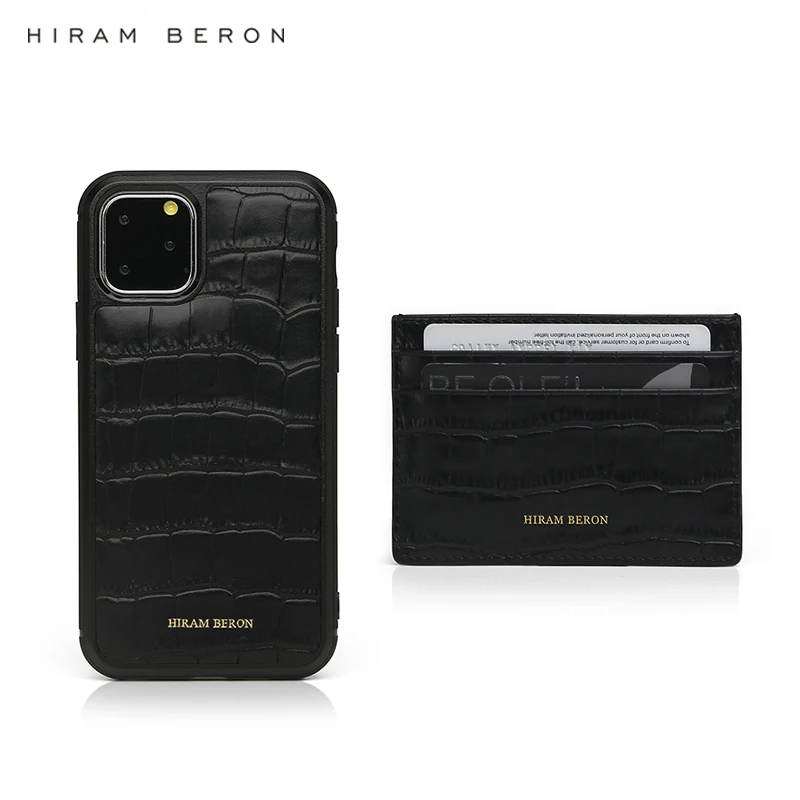 

Hiram Beron Custom Name FREE Leather Card Wallet Embossed Crocodile for iphone 11 Pro Max Case dropship