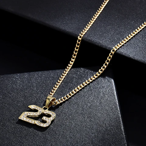 Arrival Crystal Hip Hop Basketball Legend Number 23 Necklaces & Pendants Bling Gold Cuban Chain Necklace Jewelry For Men