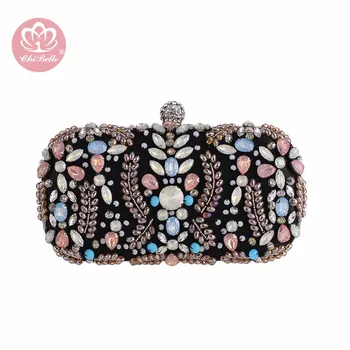 

Chi Belle embroidery diamond styple evening clutch bag elegant retro style dinner party small handbag personal mini purse wallet
