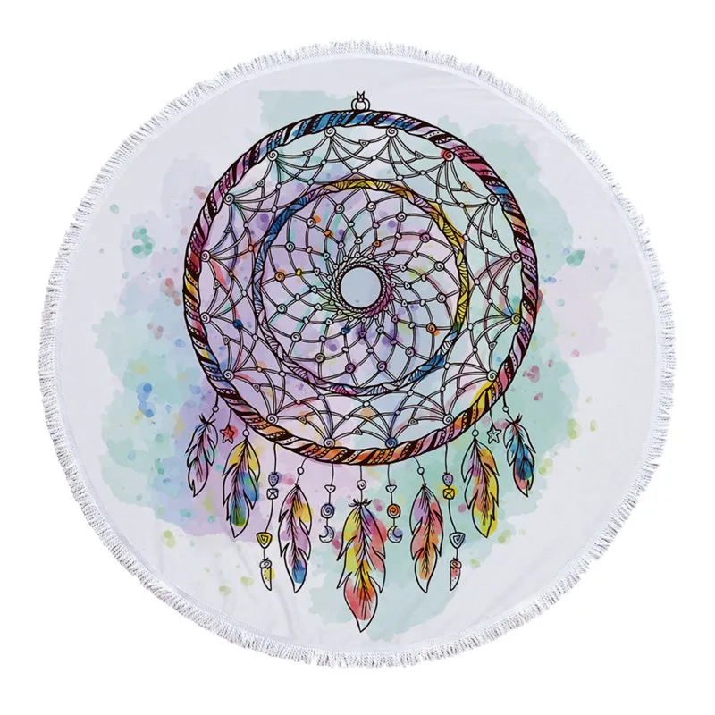 3 Круглое пляжное полотенце Tapestrys из микрофибры, красочное одеяло с бахромой и рисунком Ловец снов, гобелен, коврик для йоги, пикника, TQ - Цвет: 3
