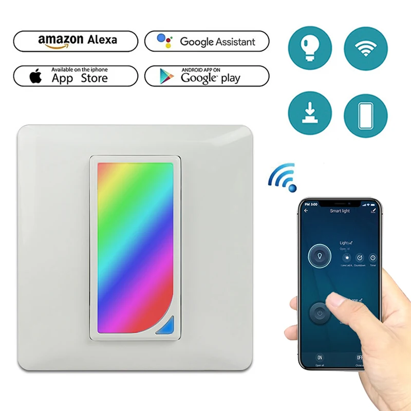 

Wifi In-Wall LED RGB Scene Light Smart Light Switch 1200 Colors RGB Scene Light Color Changing Remote Control for Amazon Alexa