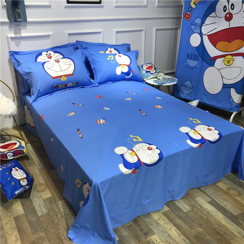 Мультяшный Кот 3d постельный набор Doraemon детская спальня чистое хлопковое стеганное одеяло Твин Королева ковровое покрытие простыня Синий