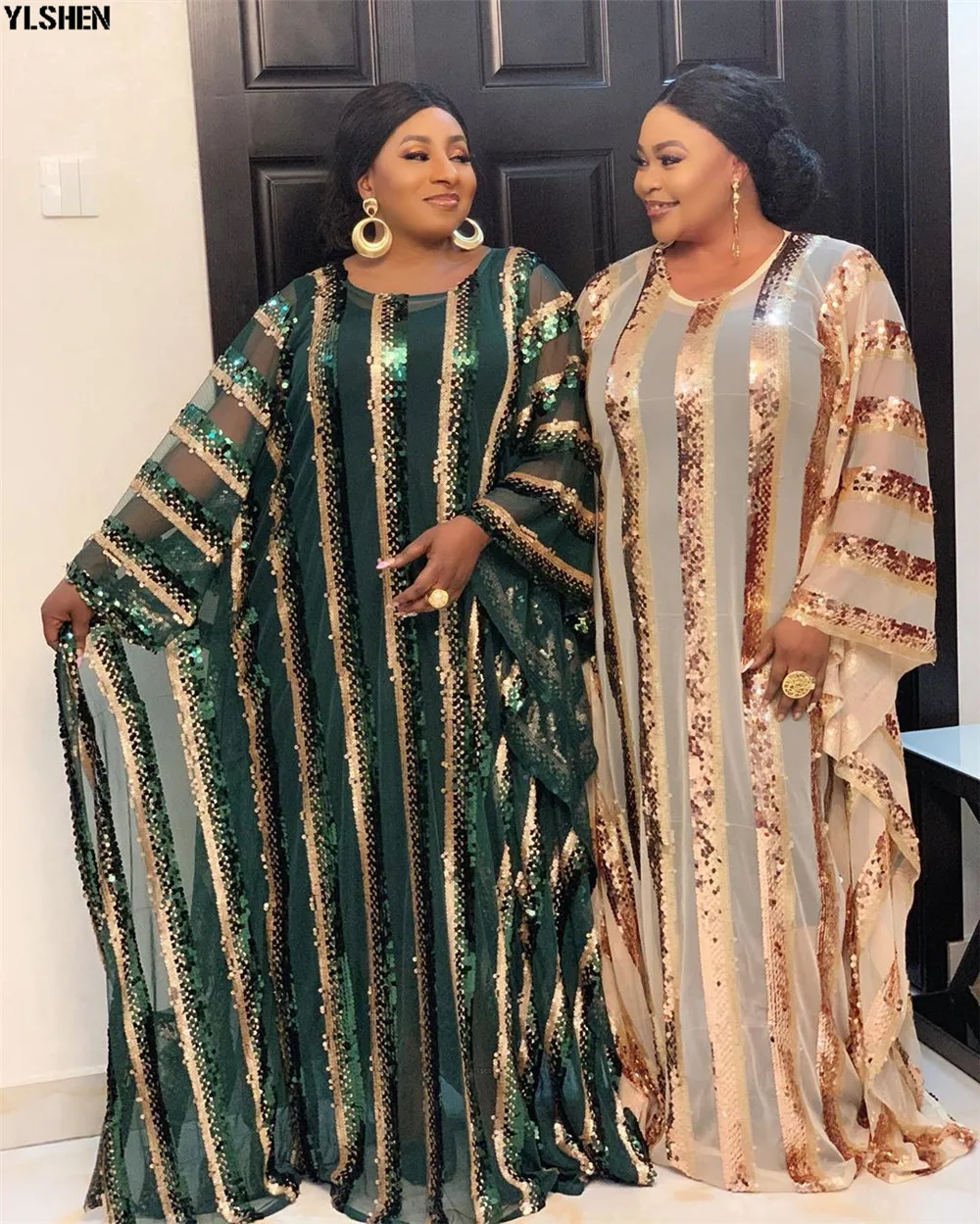 4 Colors African Dresses for Women Plus Size Dashiki Full Sequined African Clothes Abaya Dubai Muslim Dress Africa Boubou Robe 06