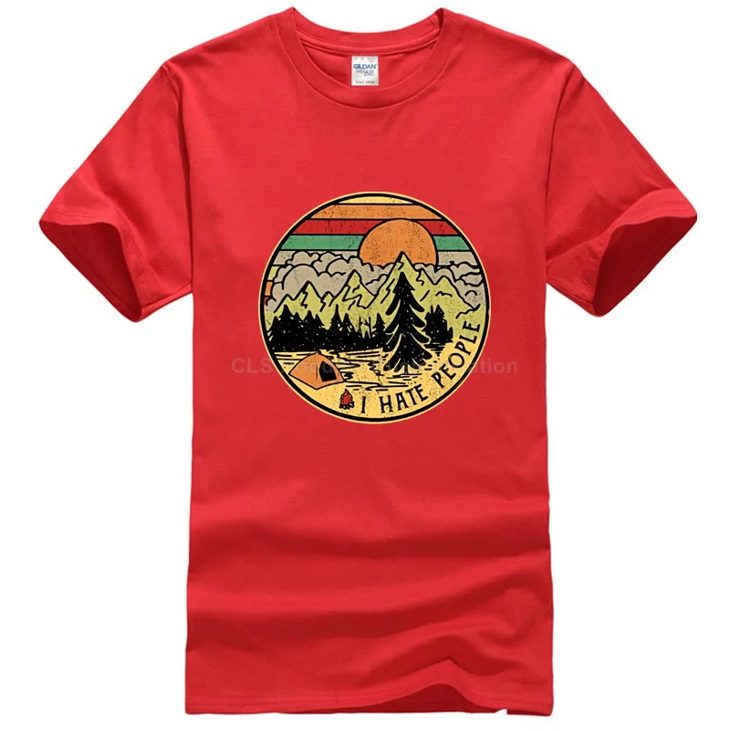 Men red Camping I Hate People I Love Camping Винтажная футболка Черная Хлопковая мужская мультяшная Футболка Мужская Унисекс Новая модная свободная футболка - Цвет: Men red