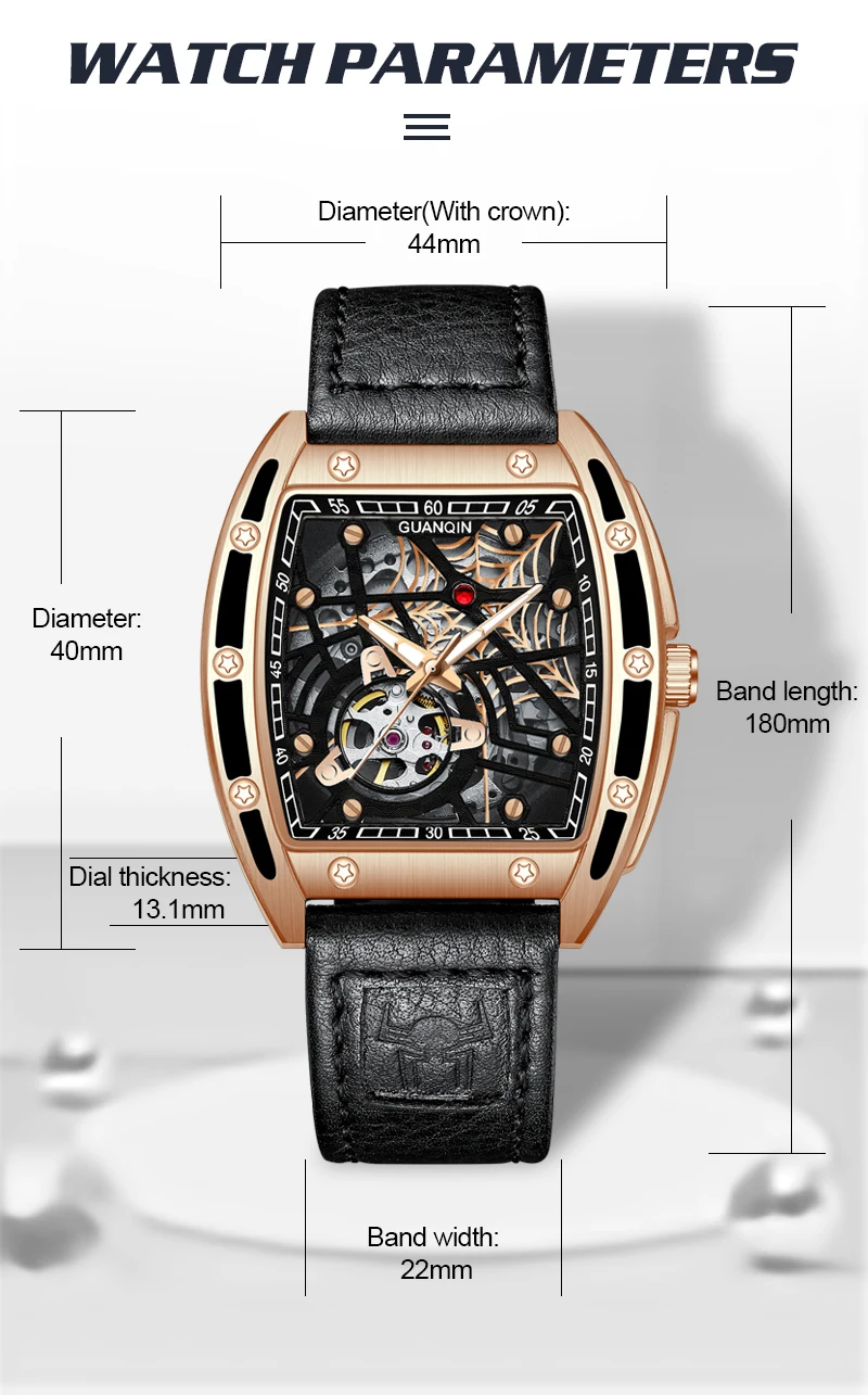 2022 GUANQIN Luxury Fashion Sapphire Mechanical Automatic Watch Men's Watch Stainless Steel Hollow Tourbillon Men's Accessories