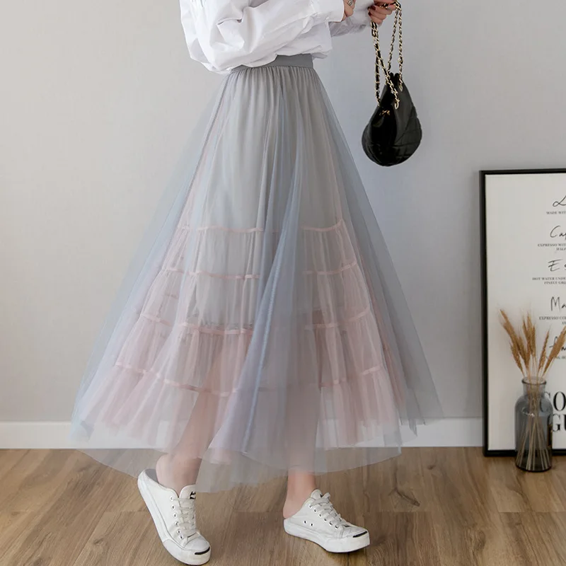 

Photo Shoot 2020 Spring Contrast Color Mesh Dress Multilayer Puffy Cake Dress Mid-length Fairy Skirt Skirt
