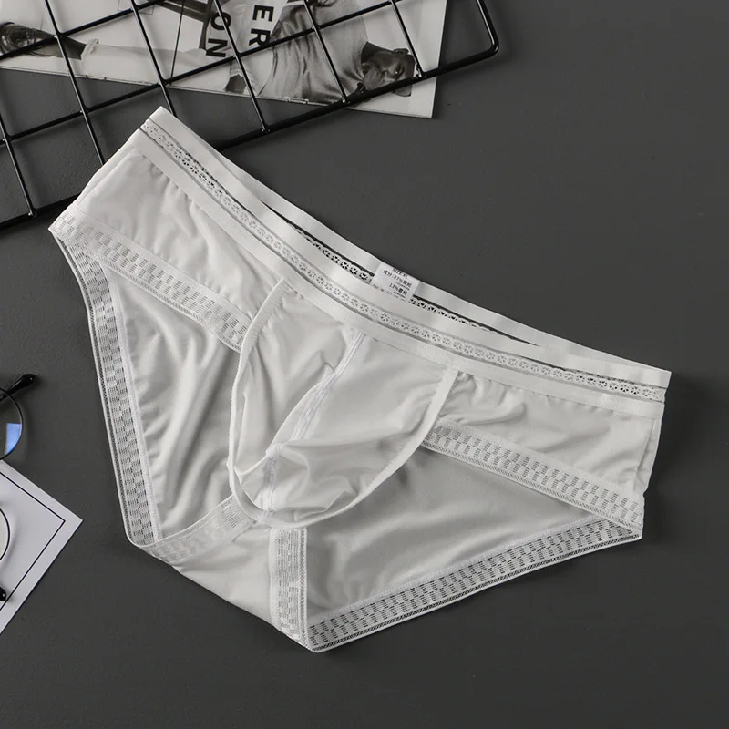 Men's Ice Silk Hollow Underwear Transparent Seamless Underwear Briefs Sex  toys