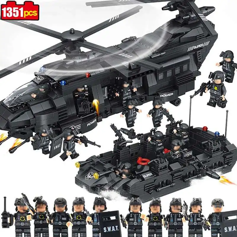 1351 шт Chinook модель вертолета Swat команда строительные блоки Развивающие кирпичи