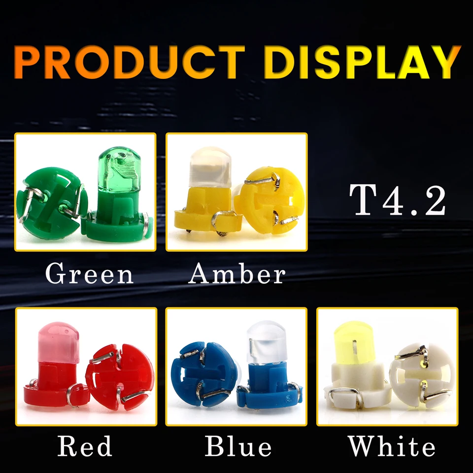 20 Lampadine LED T4.2 3528 SMD Per Cruscotto Auto E Quadro Strumenti - 5 Colori (Viola, Rosa, Ecc.) - 12V