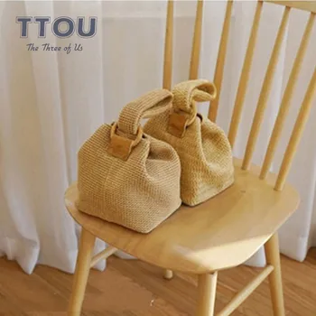 

TTOU Fashion Women Quality Straw Mini Ring Buckle Cute Woven Basket Khaki Female Bag Summer Beach Bags Ladies' Rattan Bag