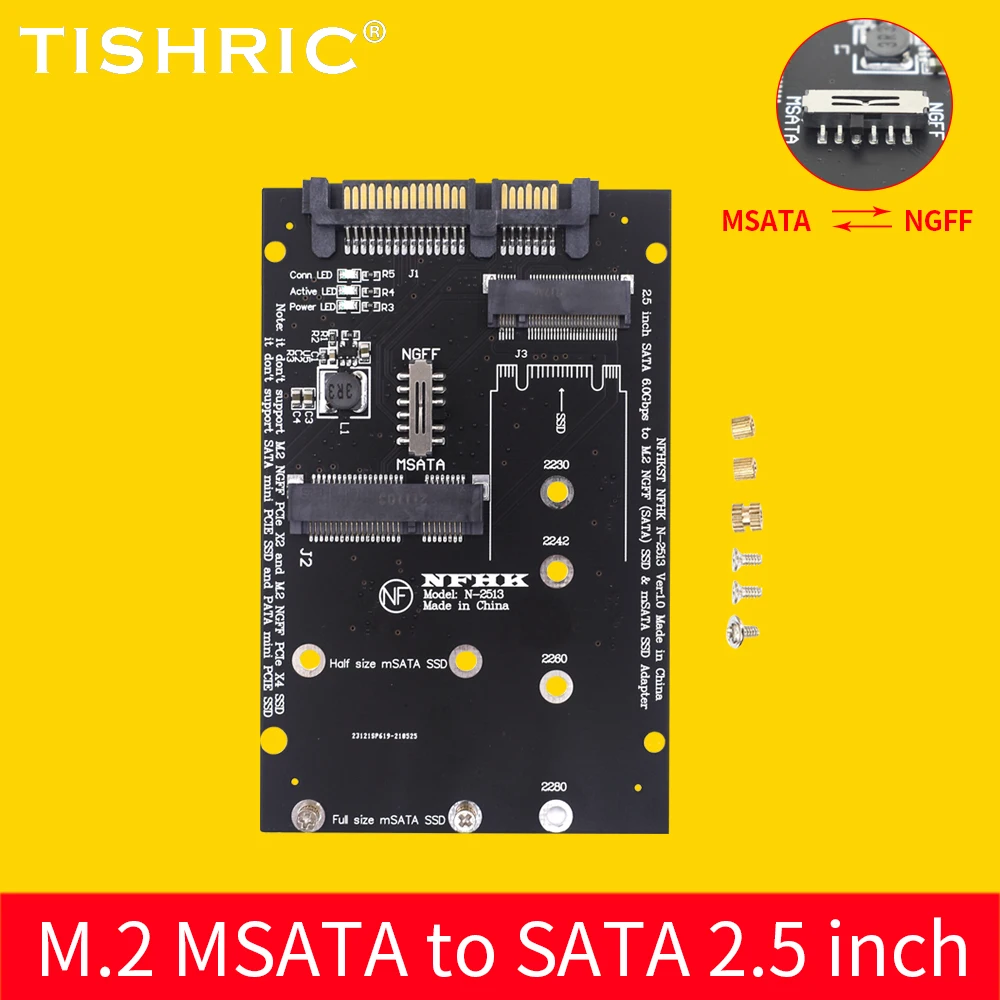TISHRIC 2.5 inch SATA 60Gbps to M2 NGFF SATA SSD MSATA SSD Adapter MSATA to M.2 NGFF Hard Disk Adapter Board