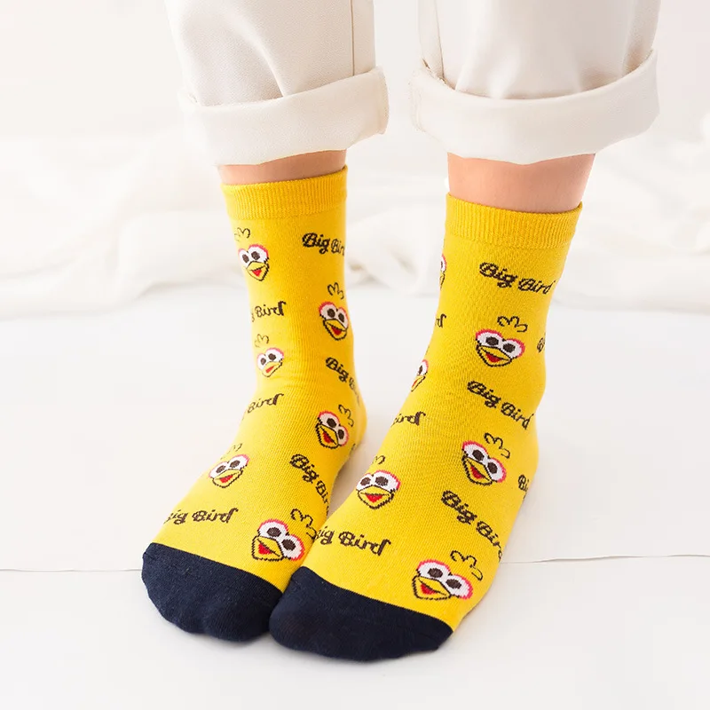 Anewmorn Women Creative Small Birds Print Cotton Crew Socks Girls Fashion Street Hip-hop Skateboard Casual Funny Happy Socks