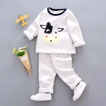 Детские пижамные комплекты хлопковая одежда для сна для маленьких мальчиков и девочек зимнее теплое нижнее белье теплая одежда утепленная детская одежда на возраст от 12 месяцев до 4 лет