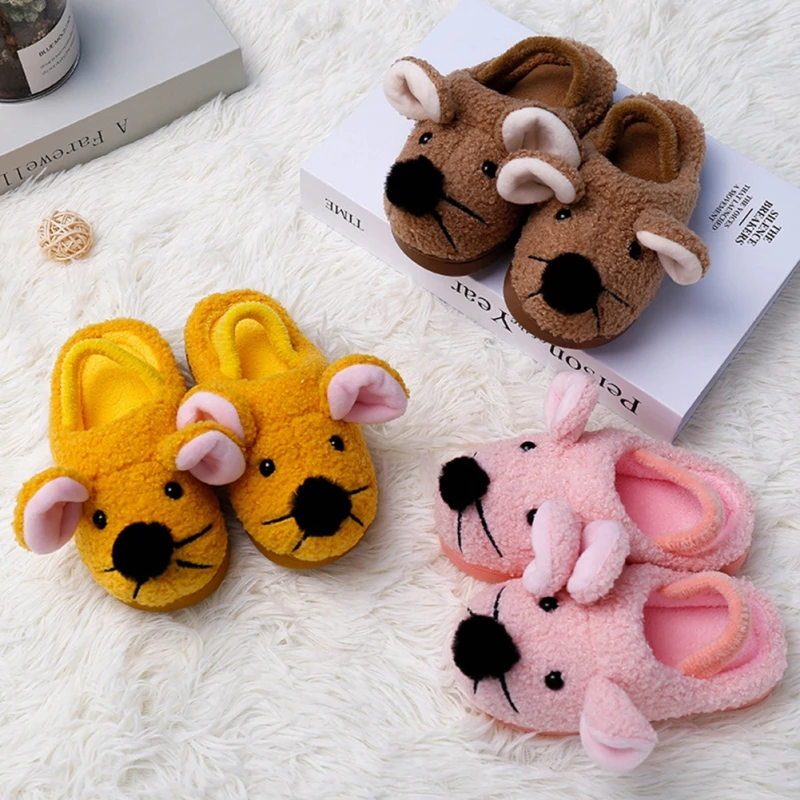 Kids Cotton Indoor Slippers Cute Baby Winter Boys Girls Home Anti-Slip Cartoon Pattern Cute Plush Warm Shoes New