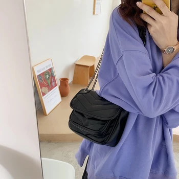 

Vintage Chain Leather Shoulder Flap Bags For Women Designer Handbags Lady Black Quilted Purses Female Crossbody Messenger Bag