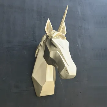 

New European Unicorn Head Figurine Wall Decoration 3D Animal Head Resin Unicorn Art Sculpture Home Wall Hanging Decoration R2688