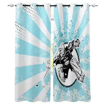 

Sports Hockey Cap Window Curtains Living Room Kitchen Curtains for Bedroom Left and Right Biparting Open Curtains