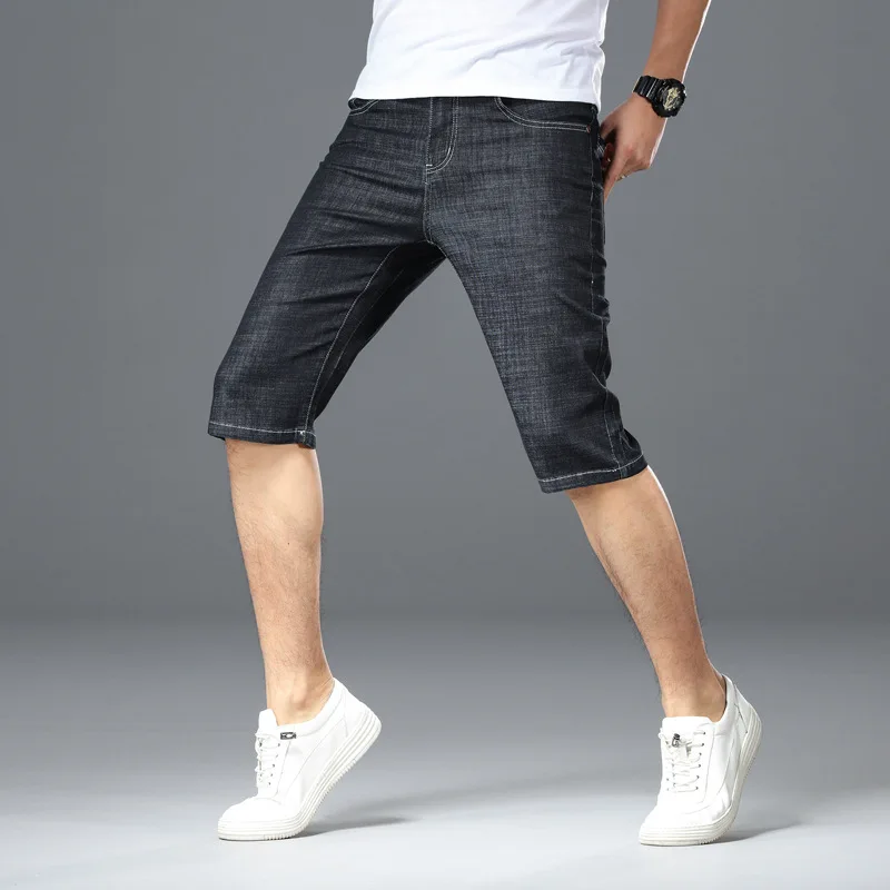men's Casual denim shorts Extra large size men's Breathable elastic waist knee length summer compression shorts men plus size