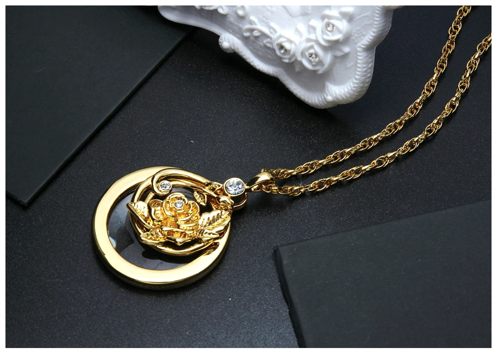 Waliicorners Women Trendy Crystal Flower Pendant Long Chain Necklace Parents Mother Rhodium Gold Color Collier Bijoux P-012 14 reading glass pendant 10