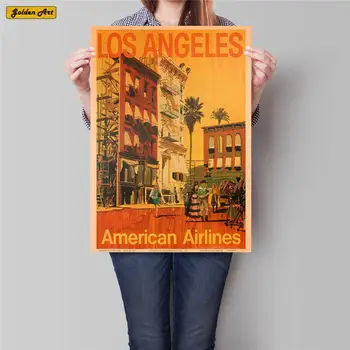 

Log Angeles Landscape Poster Hand Painted City Drawing Wall Art Sticker Vintage Kraft Paper Hotel Living Room Home Decor 42x30cm