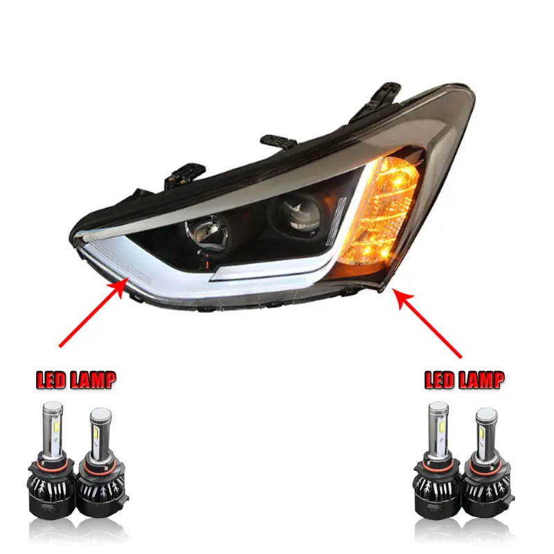 ALL LED version Автомобильный стиль светодиодный фары для hyundai IX45 2013- для IX45 Головной фонарь светодиодный DRL Объектив двойной луч H7 HID Xenon bi xenon объектив - Цвет: ALL LED version