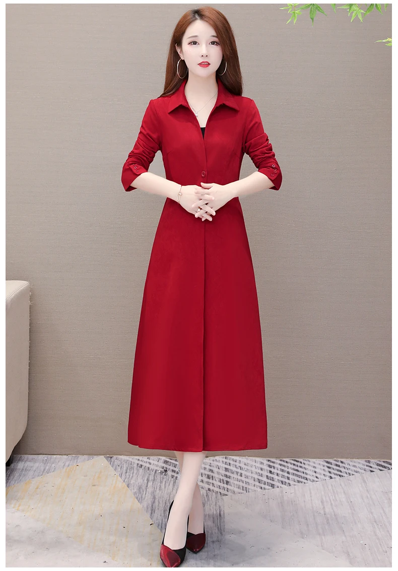 Windbreaker female medium long autumn new Korean slim slimming waist large size long over the knee wide wife coat women