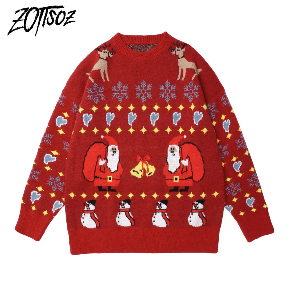 

ZOTTSOZ Xmas Knitted Elk Santa Claus Snowflake Snowman Sweater Ugly Christmas Women Autumn Winter Harajuku Casual Knitted Jumper