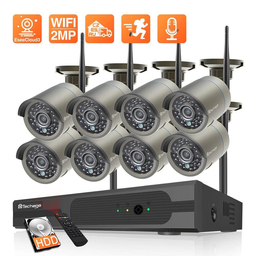Techage 8CH 2MP Беспроводной NVR комплект H.265 WiFi IP камера наружная Домашняя безопасность