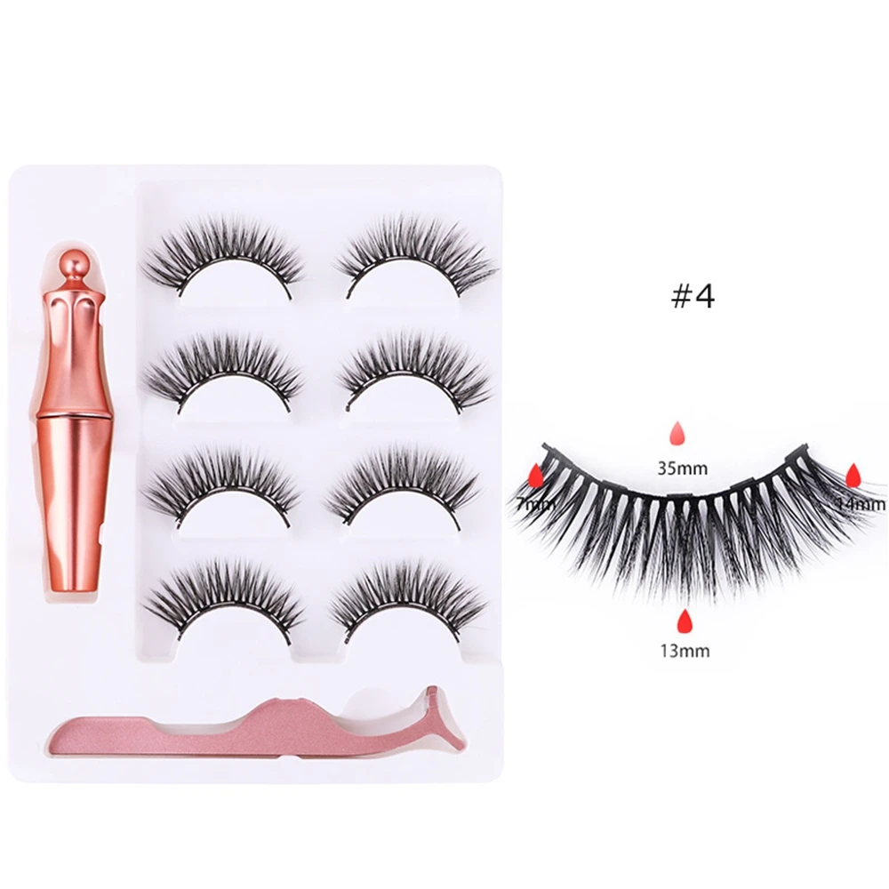 D 5 Magnetic 4 Pairs of Glue-free Magnet False Eyelashes Set 4 Different Style Eye Lashes Magnetic Eyeliner with Tweezers - Цвет: D