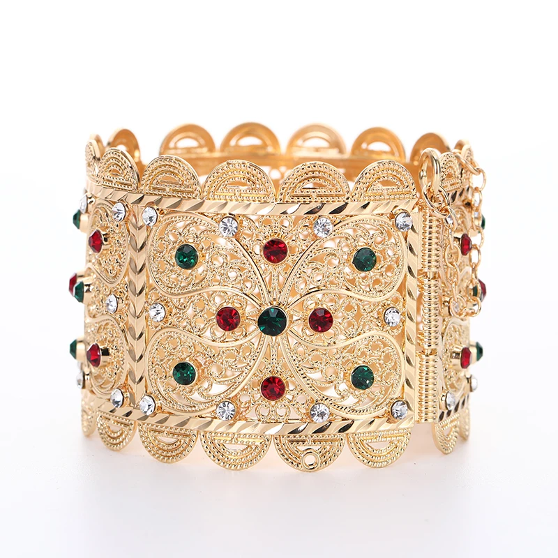 Fashion Moroccan Style Caftan Wedding Rhinestone Wide Bracelet Retro Arab Women's Bracelet