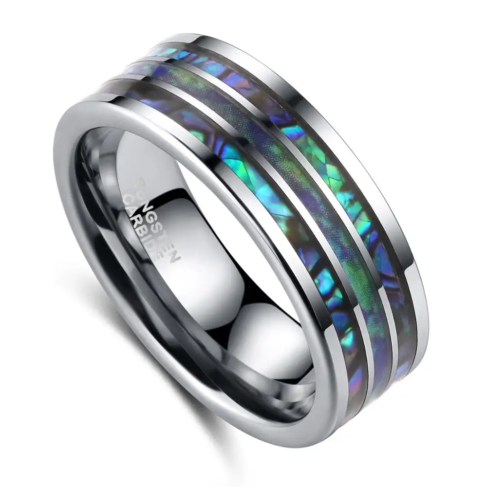 TIGRADE 8 мм кольца из карбида вольфрама Abalone Shell обручальные кольца купол тройной рифленый опал для мужчин удобная посадка размер от 5 до 15 - Цвет основного камня: Style B
