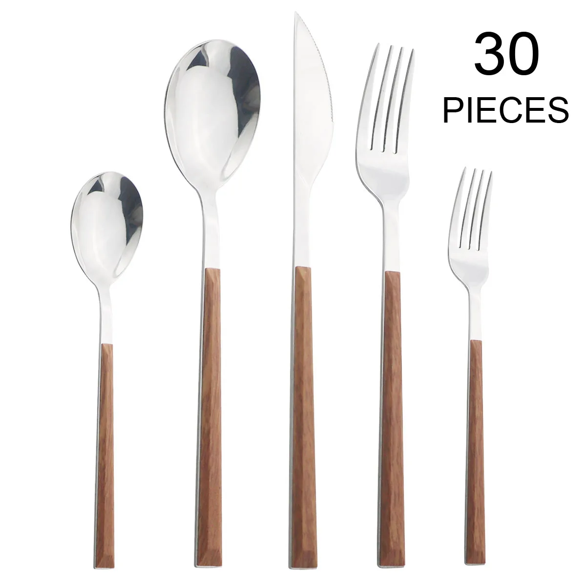 Cutlery Set Imitation Wood Handle Stainless Steel Western Tableware Set 6/12/20/24/30Pcs Kitchen Knife Fork Spoon