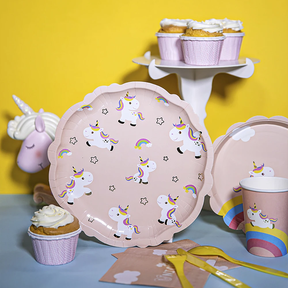Unicorn Party Disposable Tableware Set Unicorn Paper Plate Cup Napkins