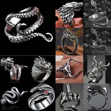 Anillos geniales, Anillo gótico de pulpo de calamar de aguas profundas, Anillo Vintage de Lobo/ciervo/hoja/Superman/Dargon/serpiente, bisutería de Hombre, Anillo de Halloween