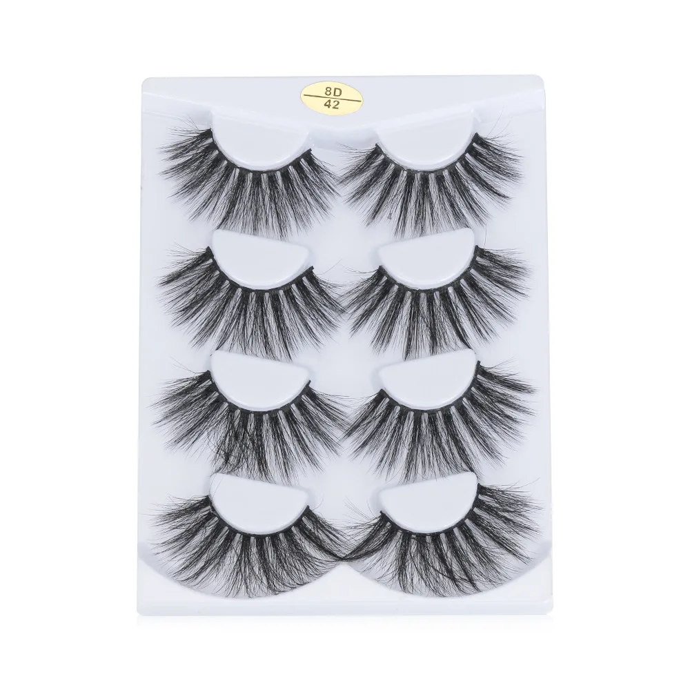 4 пары 25 мм Resuable Lashes 8D норковые волосы ресницы натуральные длинные полный объем Wispies пушистые ресницы макияж инструменты для наращивания - Цвет: 8D-42