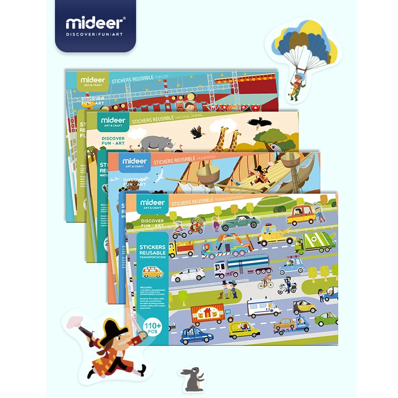 

Mideer Stickers Children Cartoon Waterproof Scrapbook Stick Repeated Use Baby Toy Stickers for > 3 Years Children's Toy Gifts