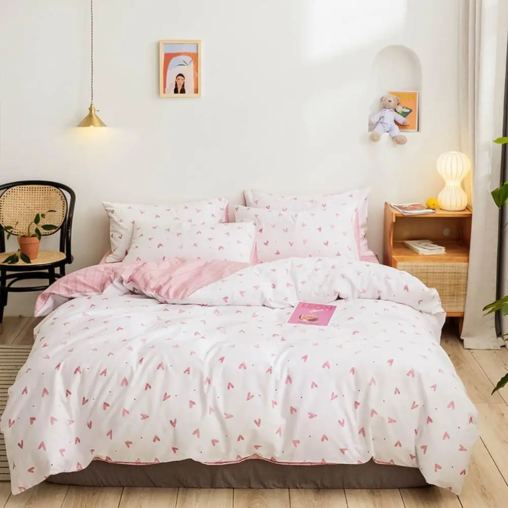 

2019 Pink Hearts INS Bed Cover Duvet Cover Set Cotton Bedding Set Bedlinens Twin Queen King Flat Sheet Fitted Sheet
