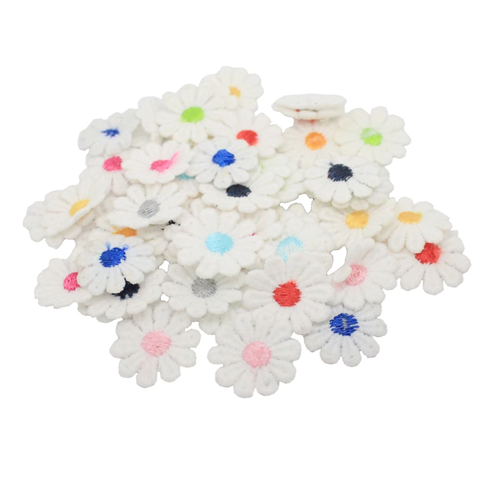 50Pcs Daisy Flower Iron / Sew on Embroidered Patch Applique Motif for Sewing
