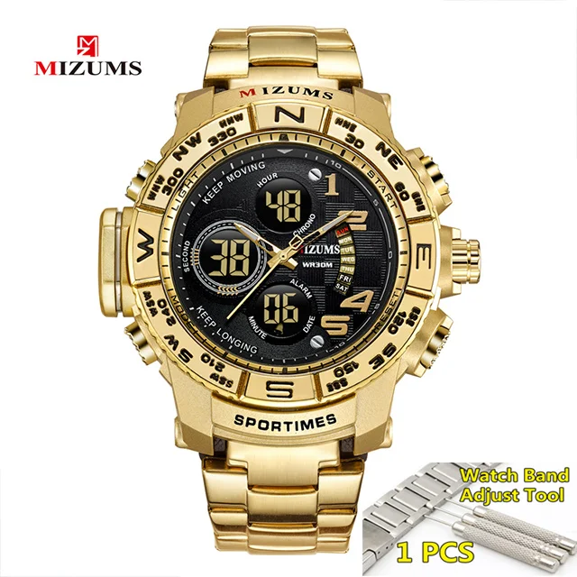 Мужские часы лучший бренд класса люкс Mizums спортивные золотые часы мужские золотые Цифровые мужские наручные часы мужские Relogio Masculin - Цвет: gold black