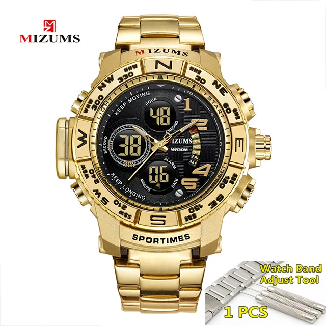 gold black Золотые мужские спортивные цифровые часы лучший бренд роскошные золотые черные кварцевые часы для мужчин новые наручные часы мужские s Relogio Masculino - Цвет: gold black