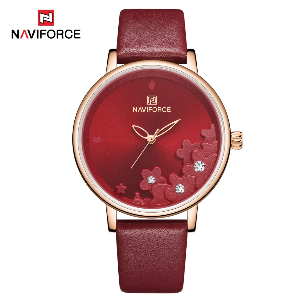 Red NAVIFORCE, новинка, часы с красным кожаным ремешком, женские часы, женские Кварцевые водонепроницаемые наручные часы, женские часы - Цвет: Red