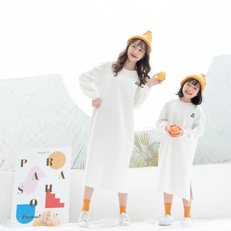 Mother Daughter Letter Print Long Dress Autumn Cotton Sweaters Family Matching Shirts Mama Bear Baby Bear Shirt Like Mum Clothes