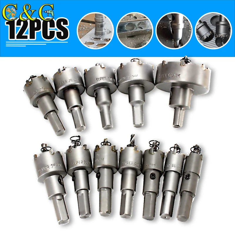 

Carbide Tip TCT Drill Bit Hole Saw 15-50mm Drill Bit Set Hole Saw Cutter For Stainless Steel Metal Alloy Drilling