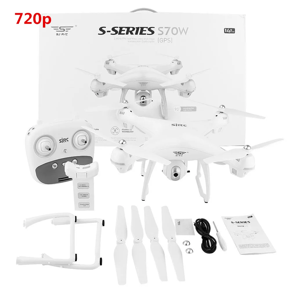 720P White Распродажа SJRC S70W Радиоуправляемый Дрон gps Квадрокоптер вертолет с HD 1080P 720P камера Дрон двойной gps модуль - Цвет: 720P White