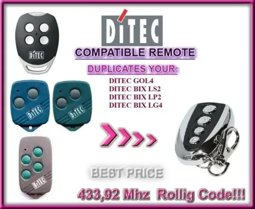 

Ditec GOL4, Ditec BIXLP2 compatible remote control transmitter / CLONE 433,92Mhz