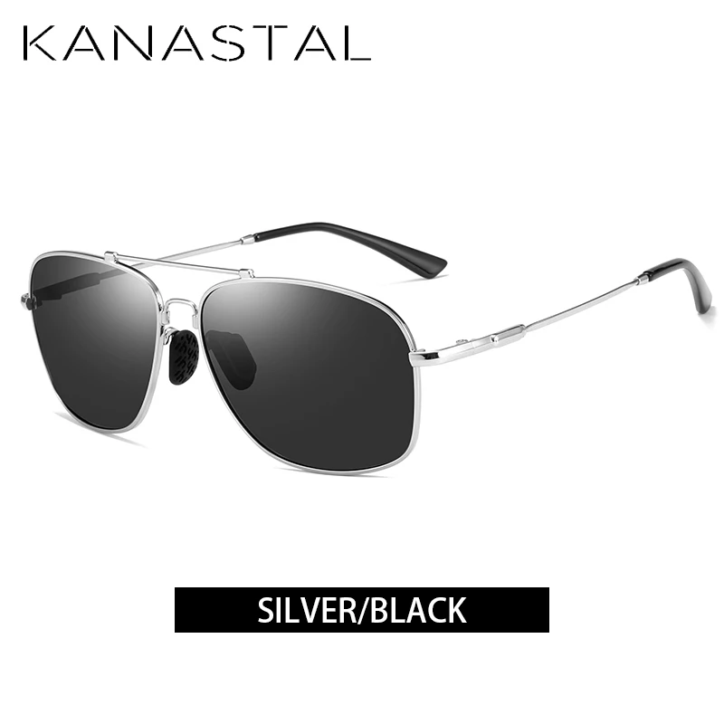 SilverGrey KANASTAL классические Поляризованные Солнцезащитные Для мужчин солнцезащитные очки для женщин, фирменный дизайн, сплав Frame Pilot, поляризационные солнцезащитные очки для вождения, мужские черные UV400 - Цвет линз: SilverGrey