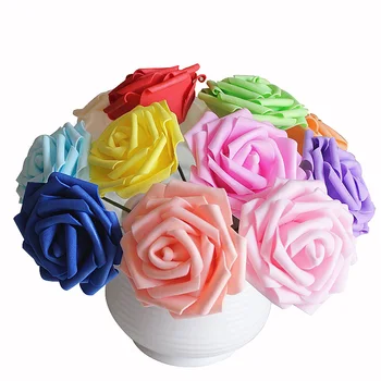 

25 Heads 7cm Artificial Flower Fake Foam Rose Flowers Bride Bouquet Wedding Party Home Decor DIY Wreath Scrapbooking Supplies