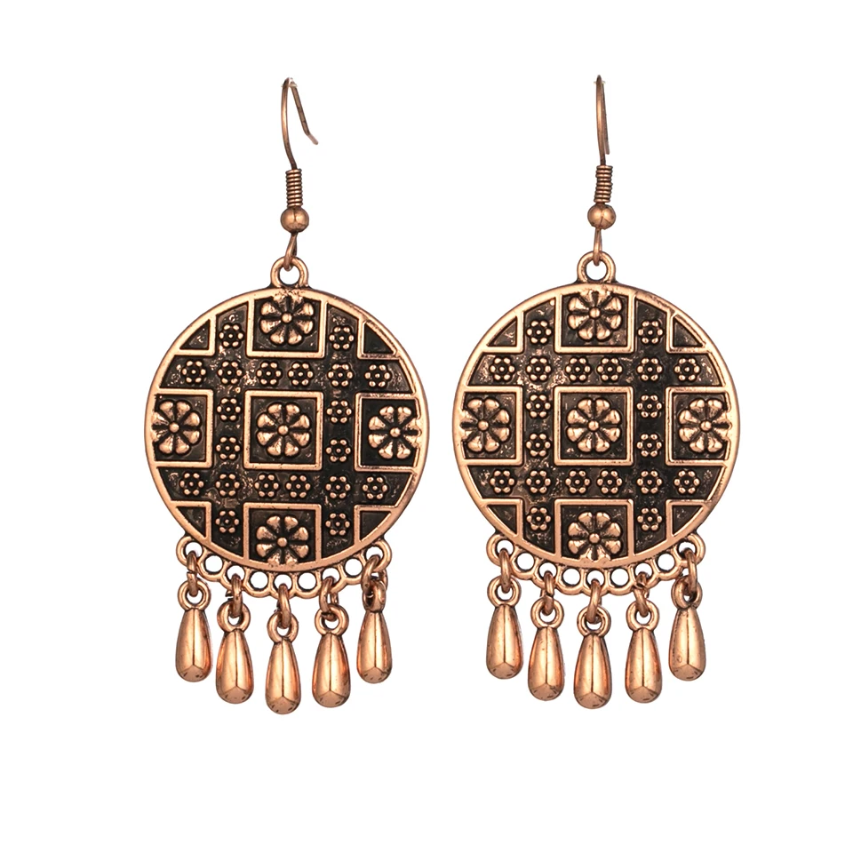 E022409 Boho золотые серьги для женщин, женские винтажные этнические Висячие висячие серьги, индийские серьги, массивные ювелирные изделия - Окраска металла: E022409